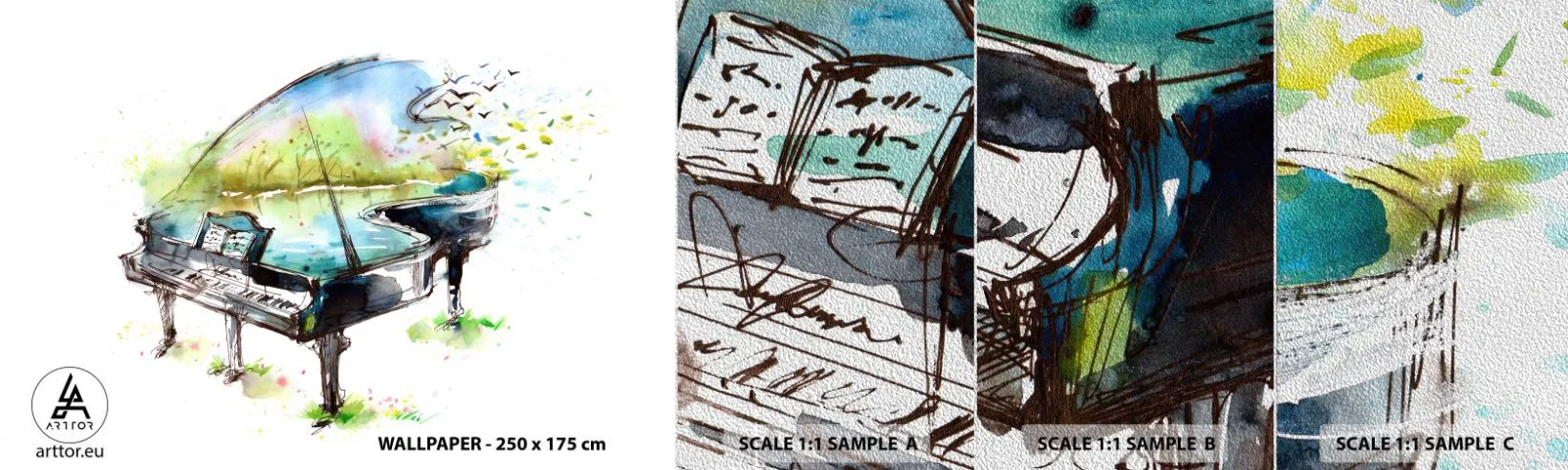 Fotótapéta Minta Premium Sand - Elvarázsolt a zenében - Zongora, Absztrakció, Zene - 100x30 cm