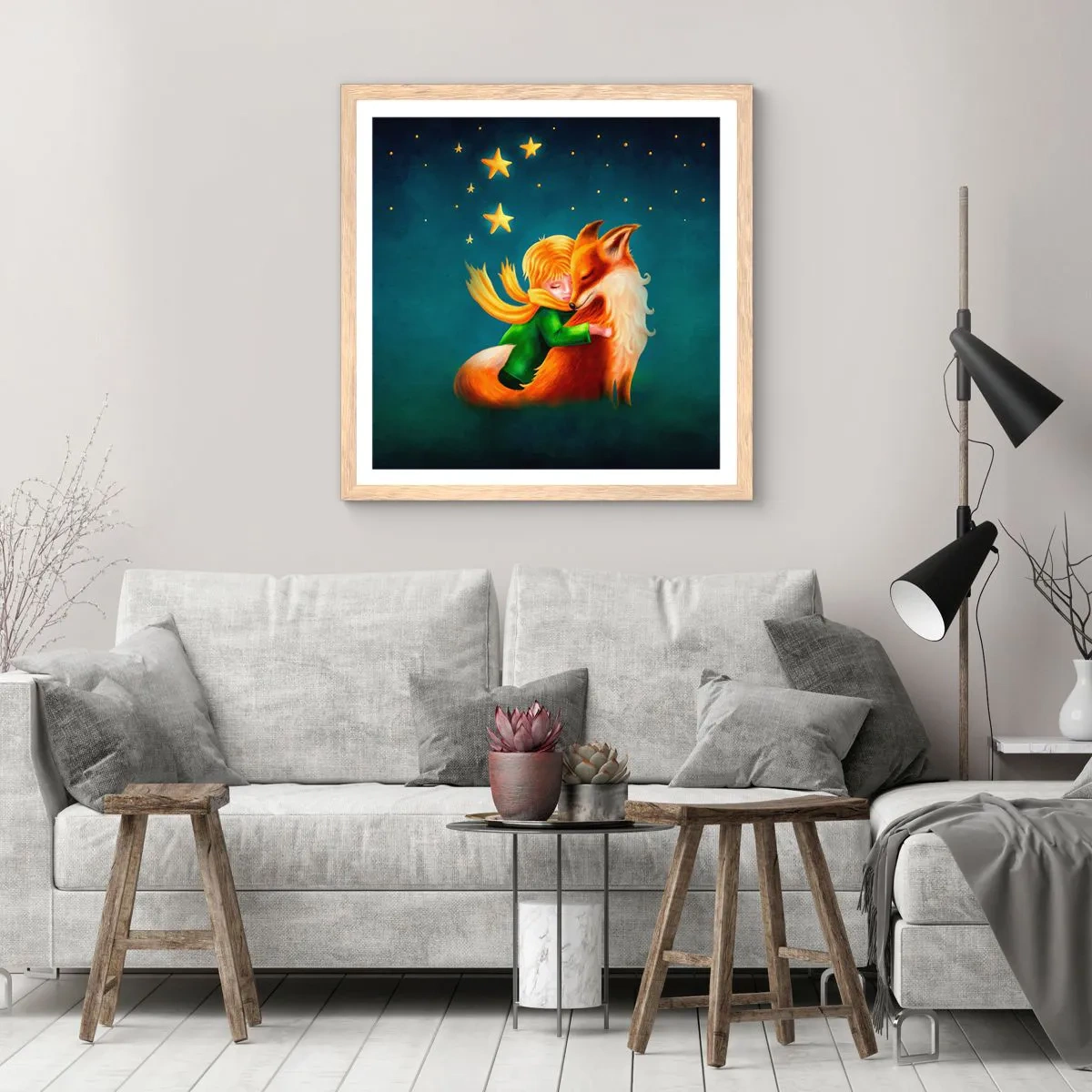 Poszter világos tölgy keretben - Kis herceg - 60x60 cm
