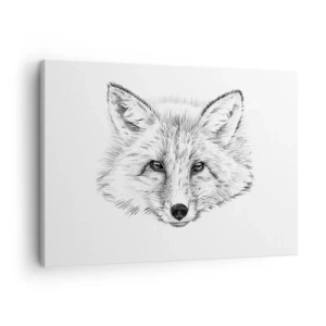Vászonkép - Fekete-fehér rajz egy rókafejről fehér alapon - 70x50cm - Hazudhatnak ezek a szemek? - Modern fali dekoráció nappalihoz és hálószobához ARTTOR