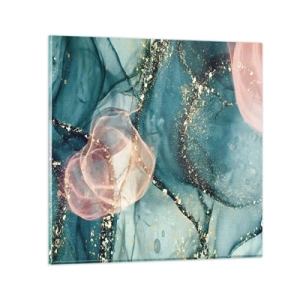 Üveg kép - Selyemkék, tüll rózsaszín - 30x30 cm