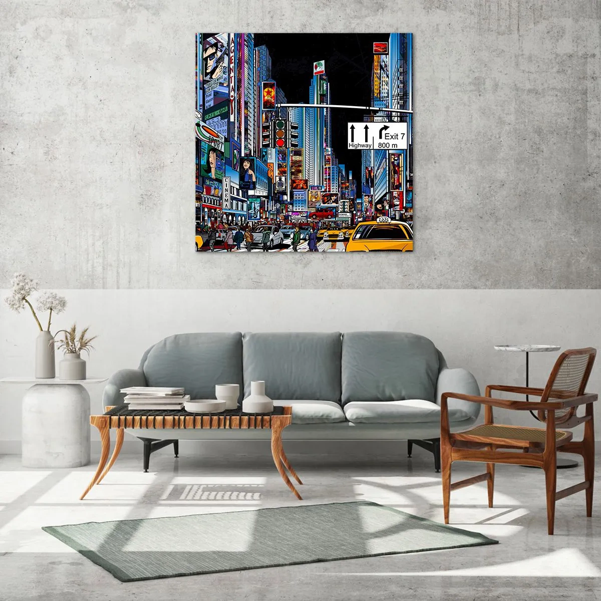 Üveg kép - Képregény nagy éjszaka - 70x70 cm