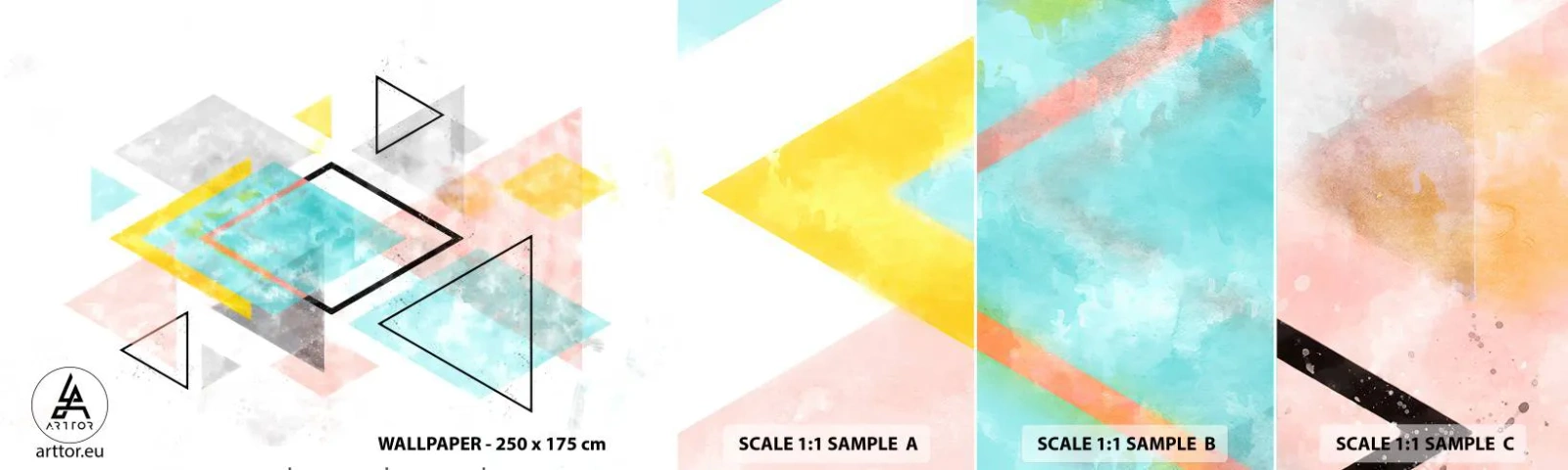 Fotótapéta Minta Öntapadós Deluxe Sticker - Geometriai játék - Fényes, Háromszögek, Minimalizmus - 100x30 cm