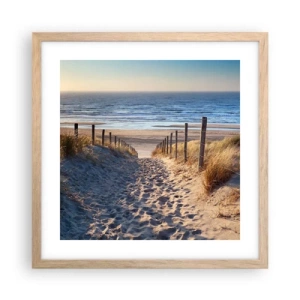 Poszter világos tölgy keretben - A tenger hangja, a madarak éneke, egy vad tengerpart a fű között... - 40x40 cm