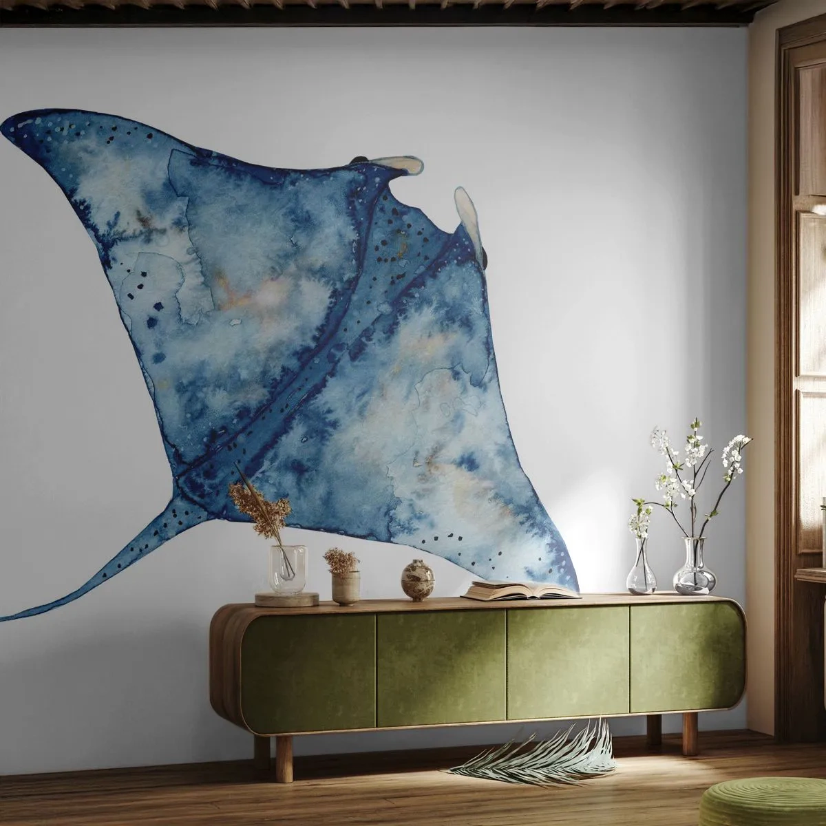 Fotótapéta Premium Canvas - Élet kékben - Stingray, Hal, Tengerparti stílus - 100x70 cm