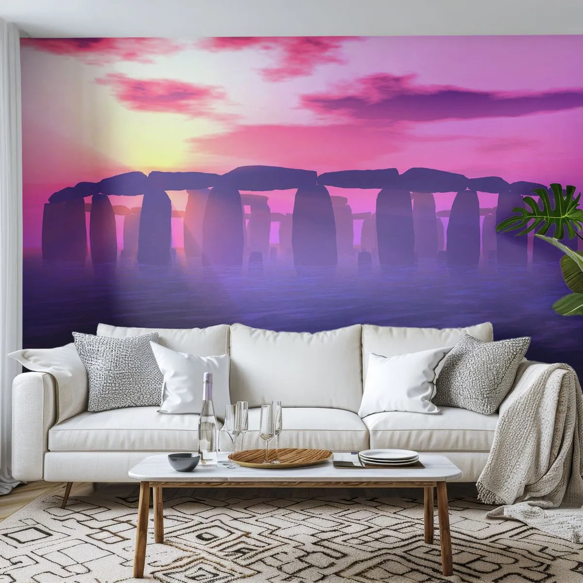 Fotótapéta Premium Sand - Hajnali rejtély a ködben - Építészet, Stonehenge, Kőkörök - 100x70 cm