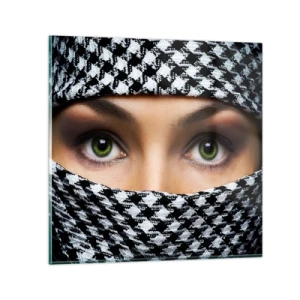 Üveg kép - Egy fátyolos zöld szemű szépség portréja - 70x70 cm