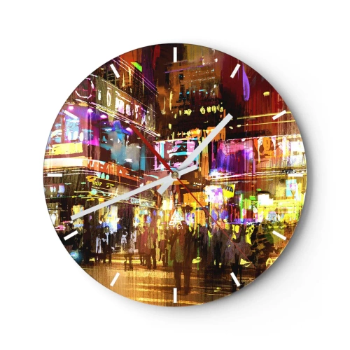 Falióra, Óra - Neonfényekkel teli éjszakai városi táj - 30x30cm - A fény tengerében - Modern fali dekoráció nappalihoz, konyhához és hálószobához ARTTOR