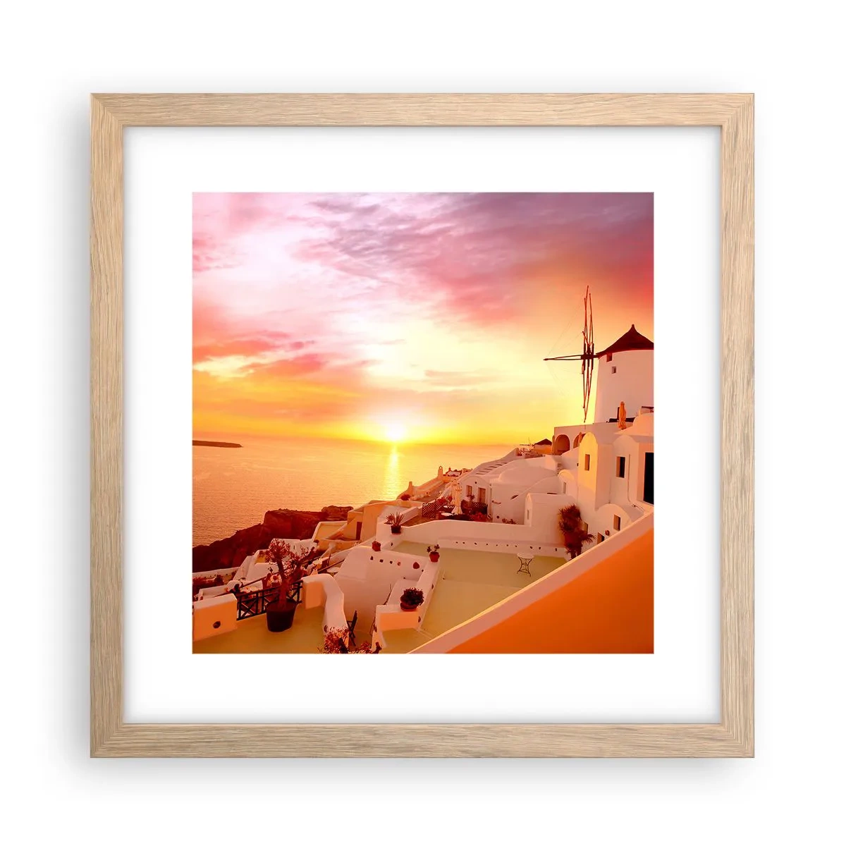 Poszter világos tölgy keretben - Szétfolyni a fehérben és aranyban - 30x30 cm