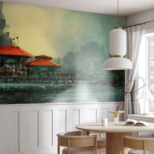 Öntapadós Fotótapéta Deluxe Sticker - Napsütéses nap a kikötőben - Kikötőváros, Építészet, Tenger - 200x140 cm