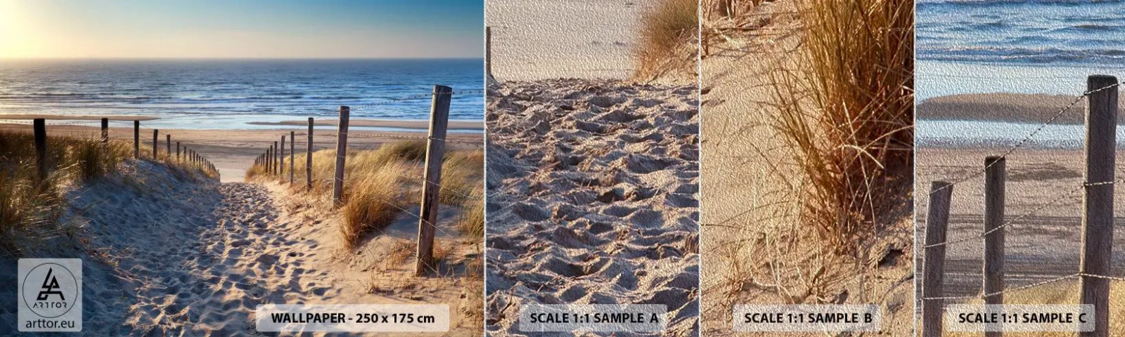 Fotótapéta Minta Premium Sand - A tenger hangja, a madarak éneke, egy vad tengerpart a fű között... - Tájkép, Strand, Dűnék - 100x30 cm