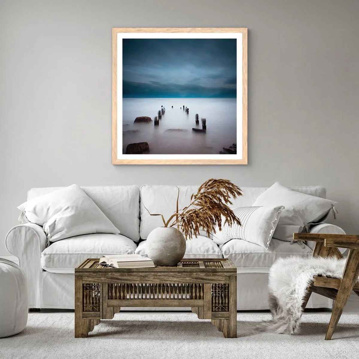 Poszter világos tölgy keretben - Töprengő tó - 60x60 cm