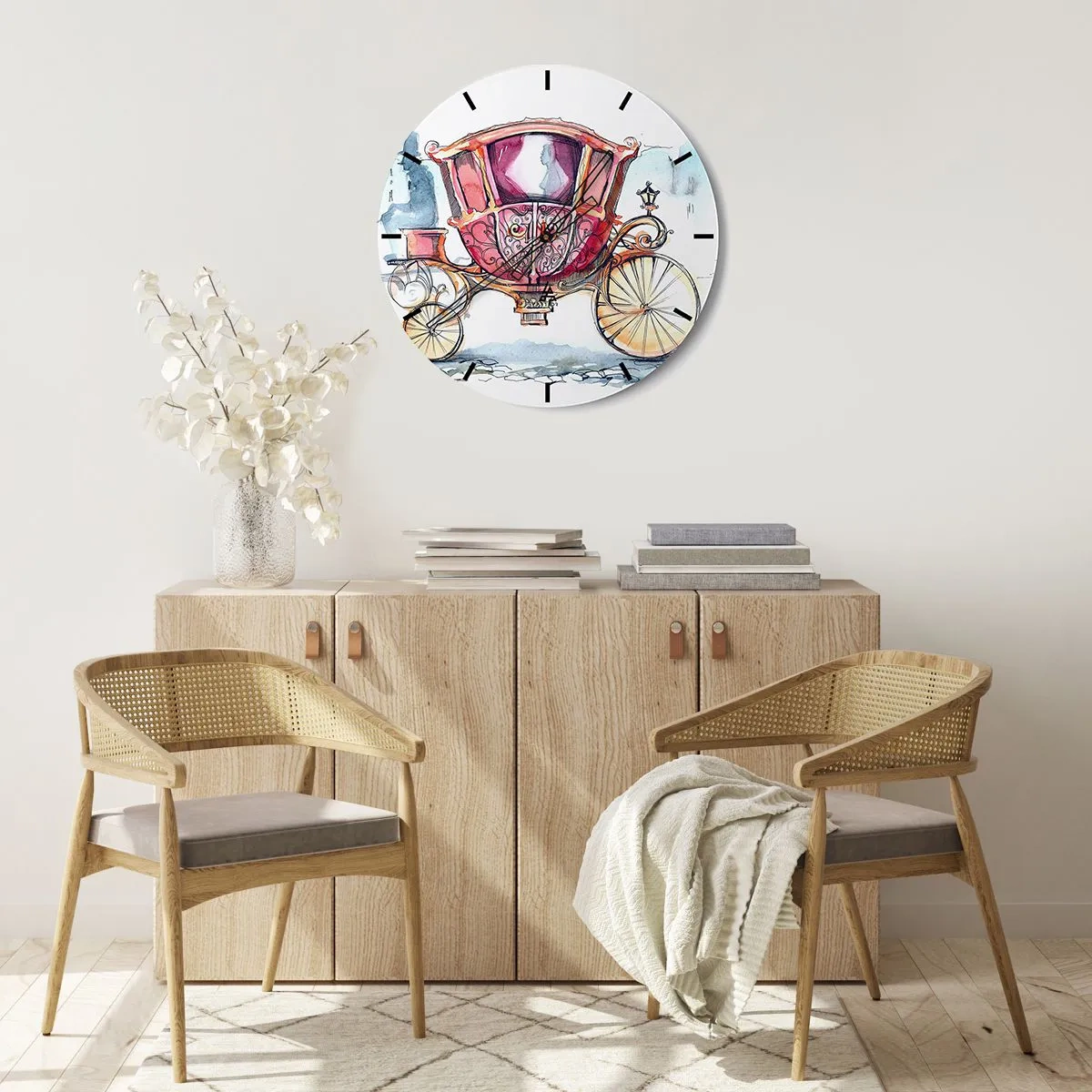 Falióra, Óra - Színes kocsi akvarell stílusban - 30x30cm - Esküvőre vagy bálba? - Modern fali dekoráció nappalihoz, konyhához és hálószobához ARTTOR