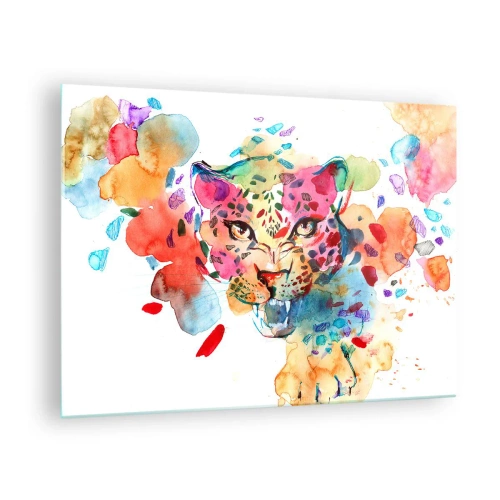 Üveg kép - Színes akvarell portré egy leopárdról - 70x50cm - Szépség és a szörny - Modern fali dekoráció nappalihoz és hálószobához ARTTOR
