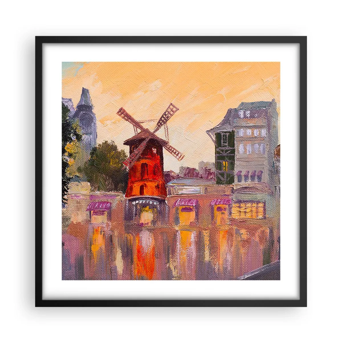 Poszter fehér keretben - Párizsi ikonok - Moulin Rouge - 50x50 cm