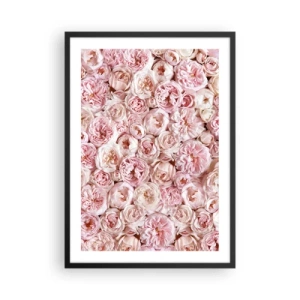 Poszter fehér keretben - Romantikus rózsaszín virágkompozíció közelről - 50x70cm - Rózsákkal átszőve - Modern fali dekoráció nappalihoz és hálószobához ARTTOR