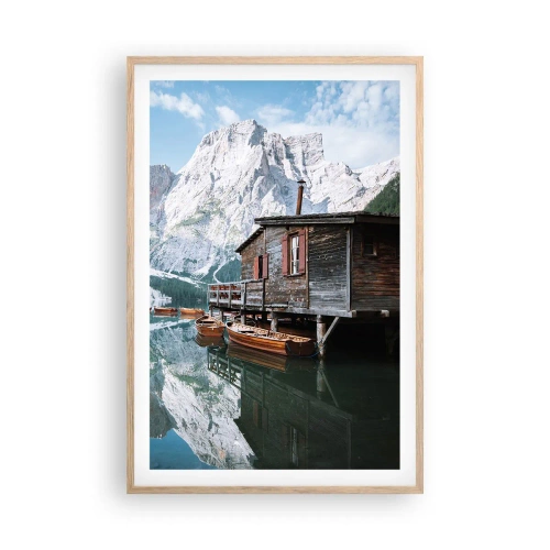 Poszter világos tölgy keretben - Kristályos hegyi reggel - 61x91 cm