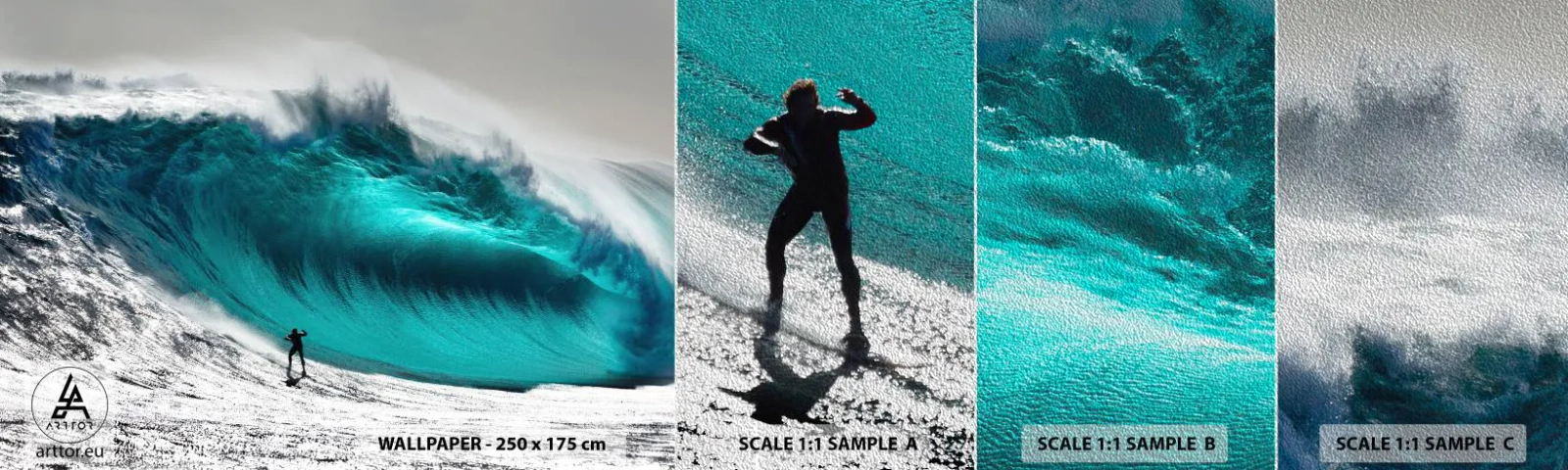 Fotótapéta Minta Premium Sand - Kihívás elfogadva - Szörfözés, Magas hullám, Szörfös - 100x30 cm