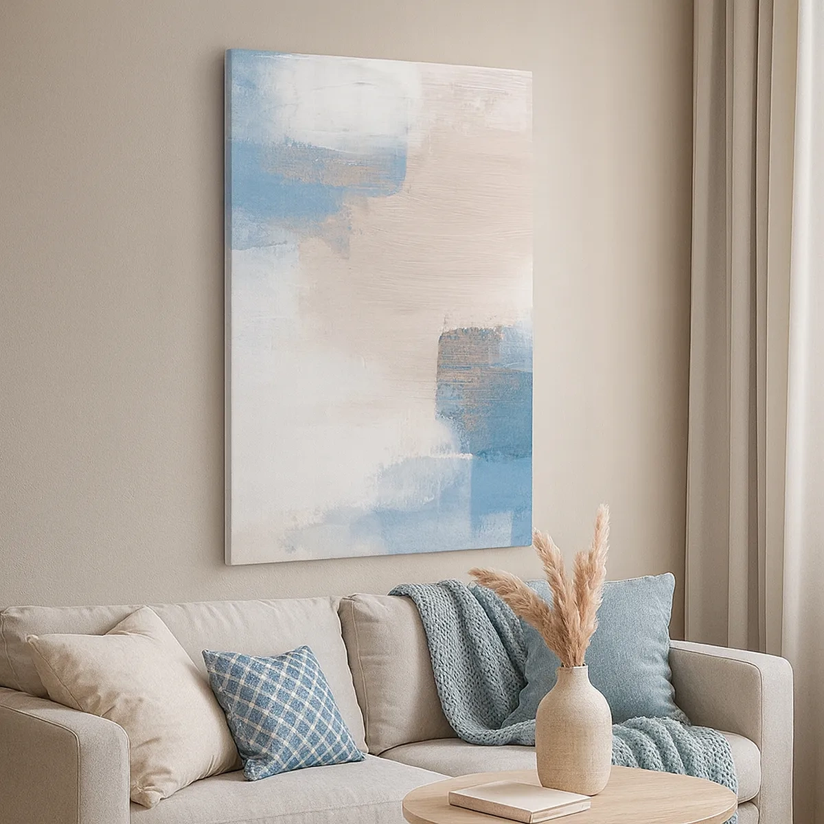 Vászonkép - Rózsaszín absztrakció egy kék fátyol mögött - 50x70 cm