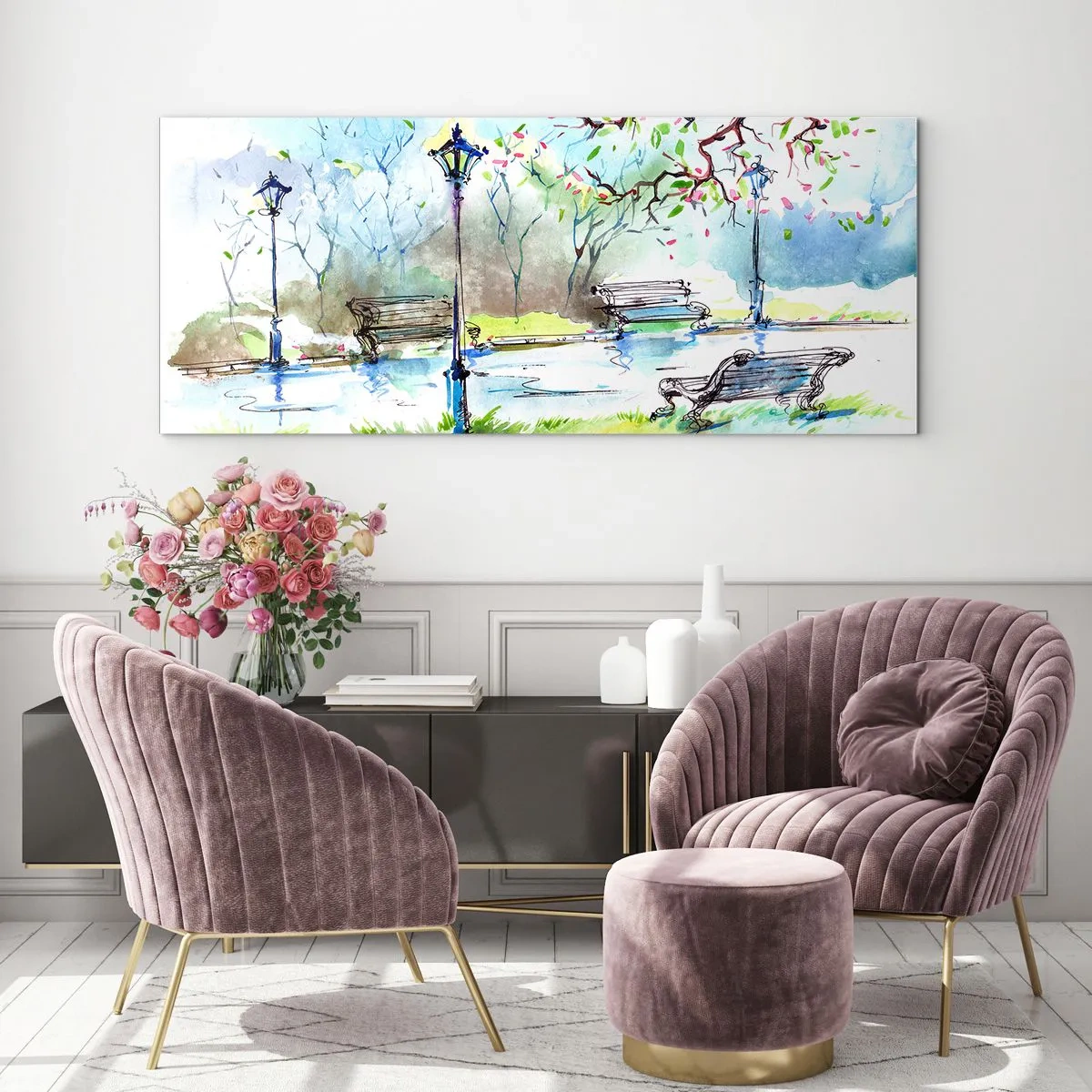 Üveg kép - A park csendjének varázsa - 160x50 cm