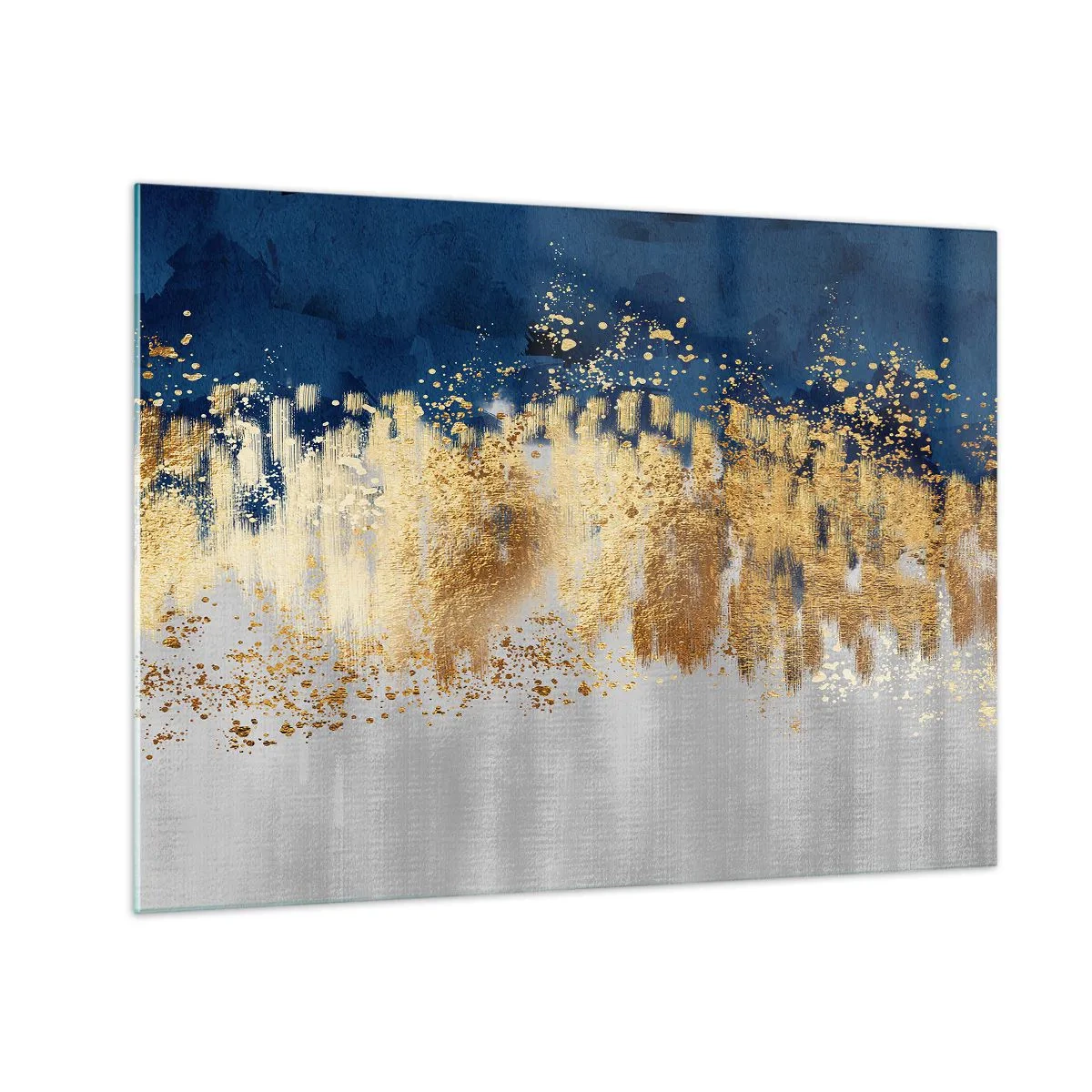 Üveg kép - Arany díszítések sötétkék és ezüst alapon - 70x50cm - Modern kompozíció csillogással - Modern fali dekoráció nappalihoz és hálószobához ARTTOR