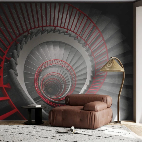 Fotótapéta Standard Eco - Fekete és piros csigalépcső modern stílusban - 100x70cm - Építészeti játékok - Modern fali dekoráció nappalihoz és hálószobához ARTTOR