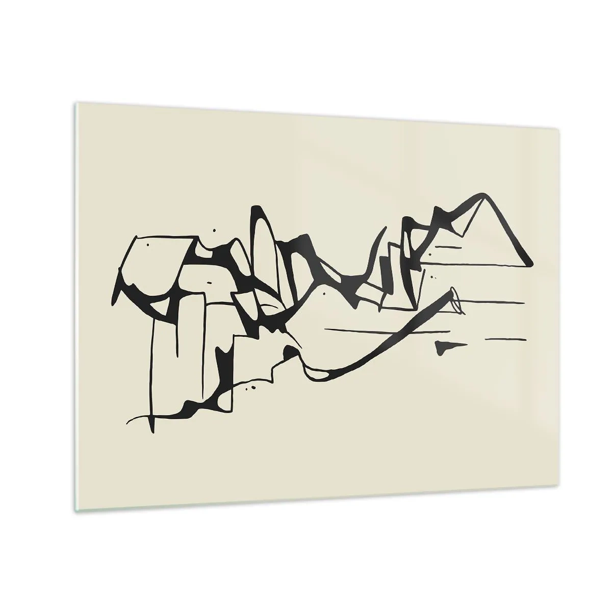 Üveg kép - Absztrakt fekete-fehér vonal, amely egy táj körvonalát alkotja - 70x50cm - Lehet egy táj - Modern fali dekoráció nappalihoz és hálószobához ARTTOR