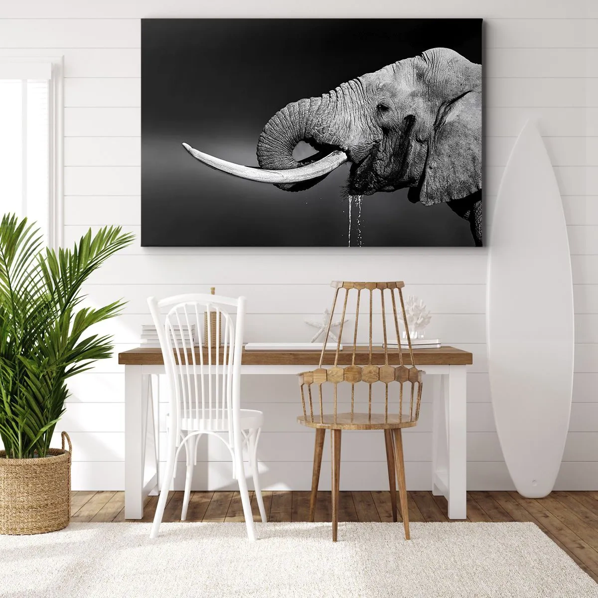 Vászonkép - Fekete-fehér portré egy elefántról profilban - 70x50cm - Igen, most jó - Modern fali dekoráció nappalihoz és hálószobához ARTTOR