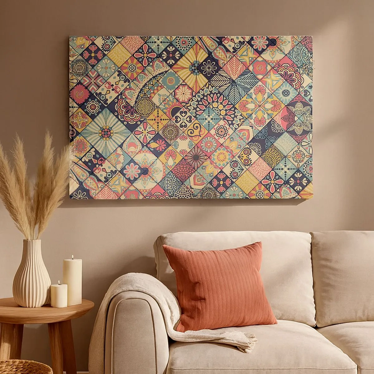 Vászonkép - Marokkói stílus ihlette színes geometrikus minták - 70x50cm - Marokkói hangulat - Modern fali dekoráció nappalihoz és hálószobához ARTTOR