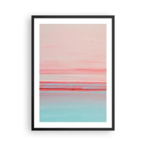 Poszter fehér keretben - Finom absztrakció pasztell rózsaszín és kék árnyalatokban. - 50x70cm - Absztrakció hajnalban - Modern fali dekoráció nappalihoz és hálószobához ARTTOR
