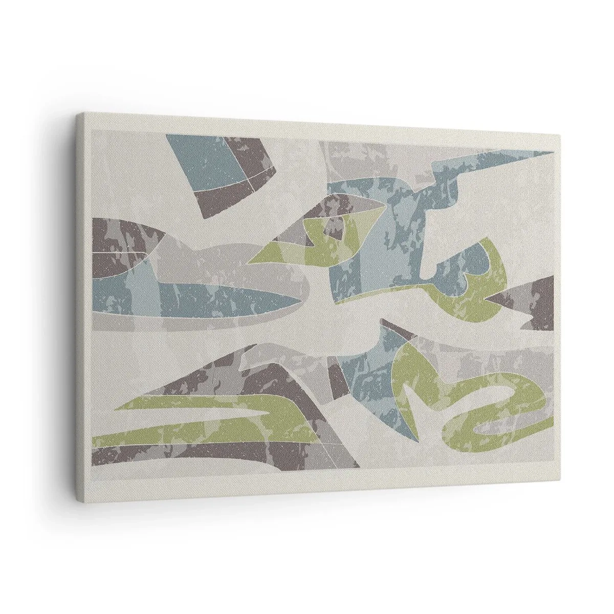 Vászonkép - Zöld és kék absztrakt formák világos háttér előtt - 70x50cm - Kompozíció üveg mögött - Modern fali dekoráció nappalihoz és hálószobához ARTTOR