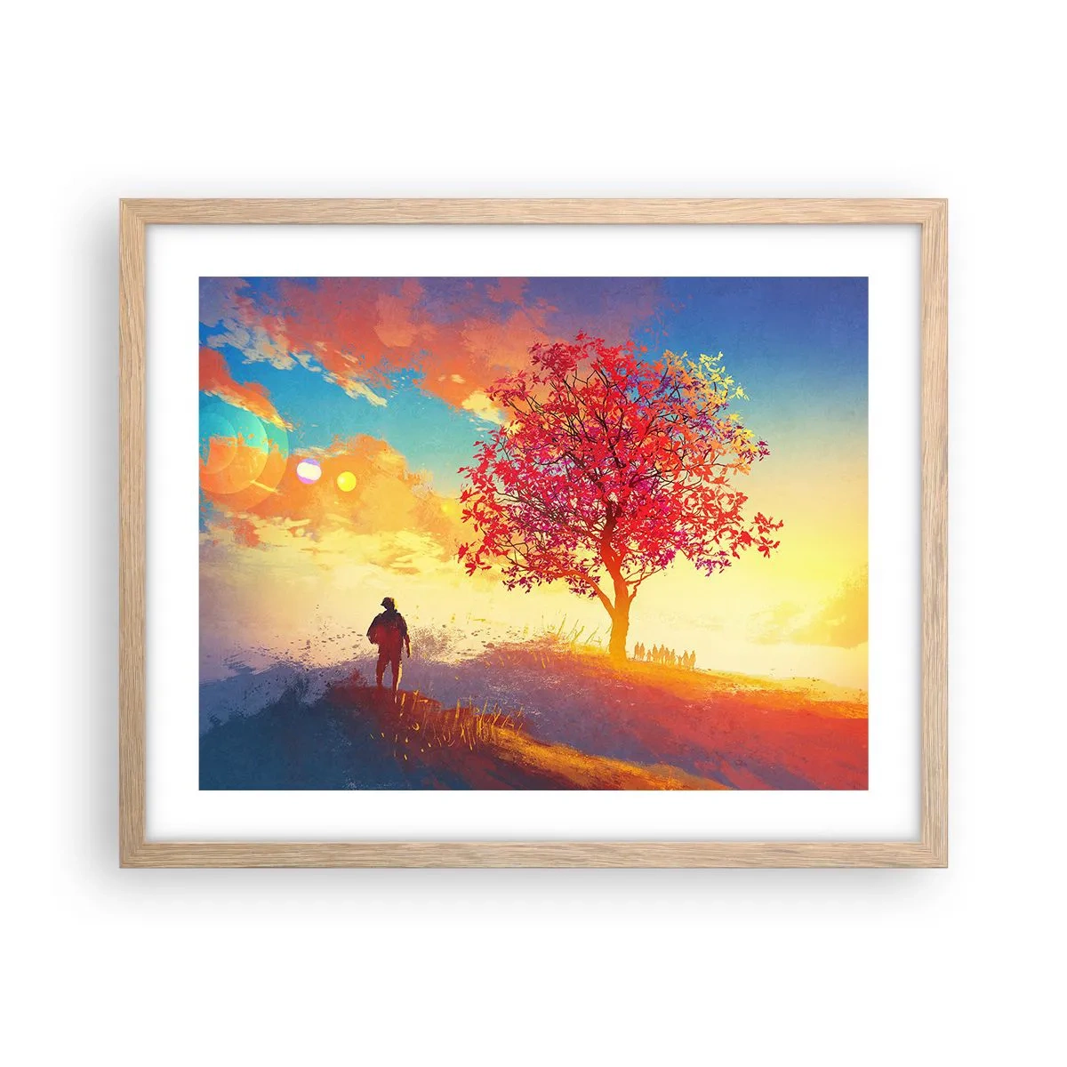Poszter világos tölgy keretben - Zarándok a célállomáson - 50x40 cm