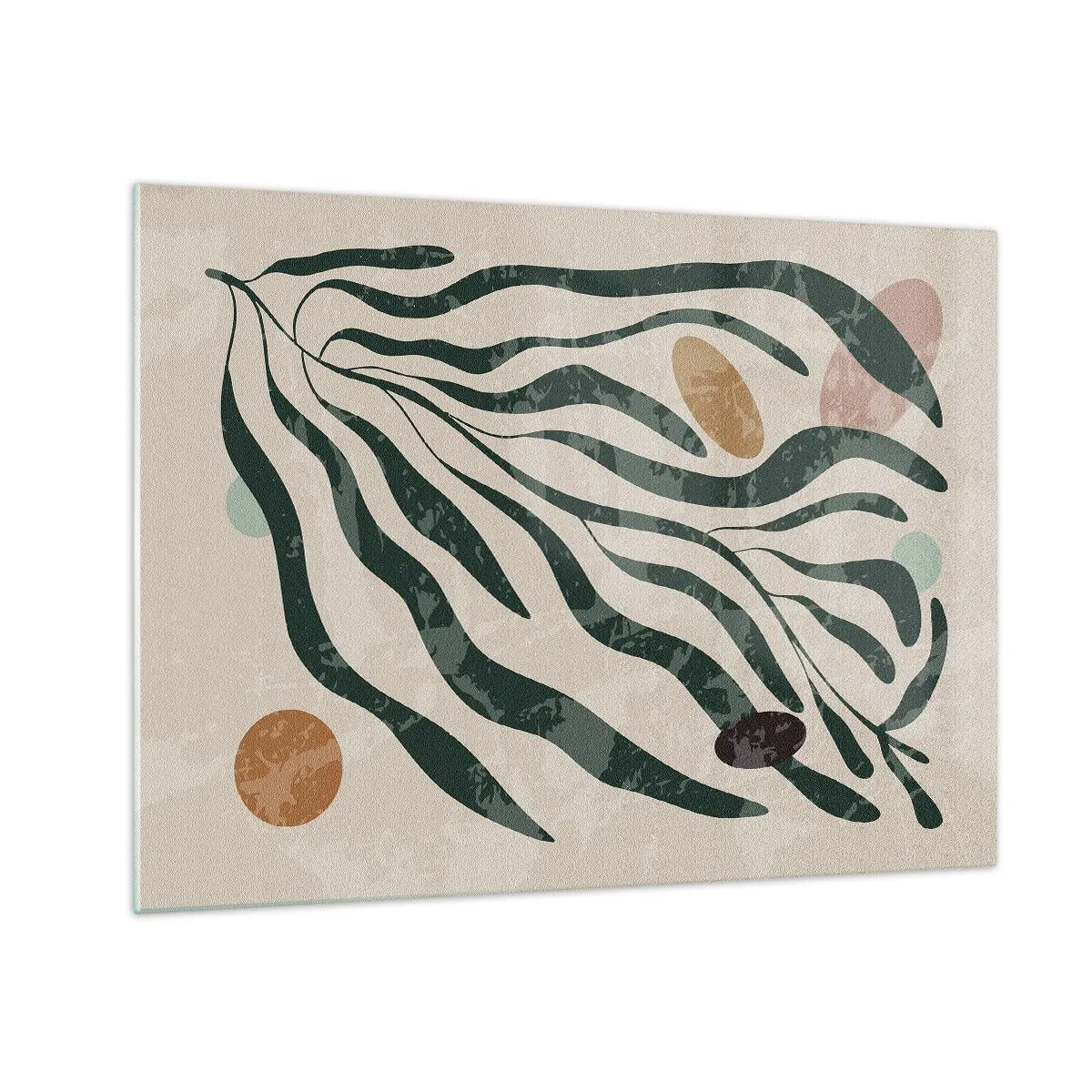 Üveg kép - Organikus formák zöld színben bézs alapon - 70x50cm - Zöldek között - Modern fali dekoráció nappalihoz és hálószobához ARTTOR