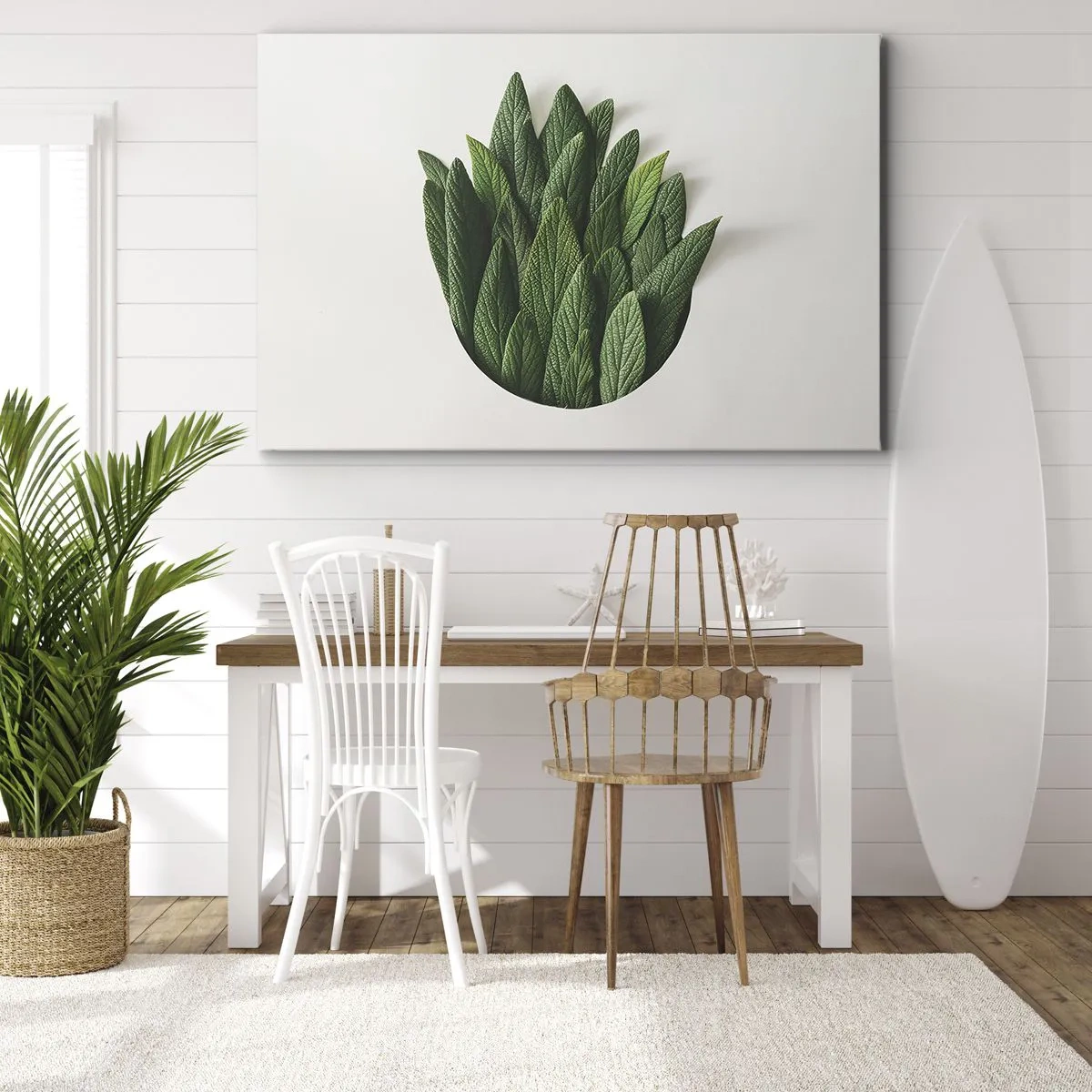 Vászonkép - Zöld levelek kompozíciója világos háttér előtt - 70x50cm - Féktelen kíváncsiság - Modern fali dekoráció nappalihoz és hálószobához ARTTOR