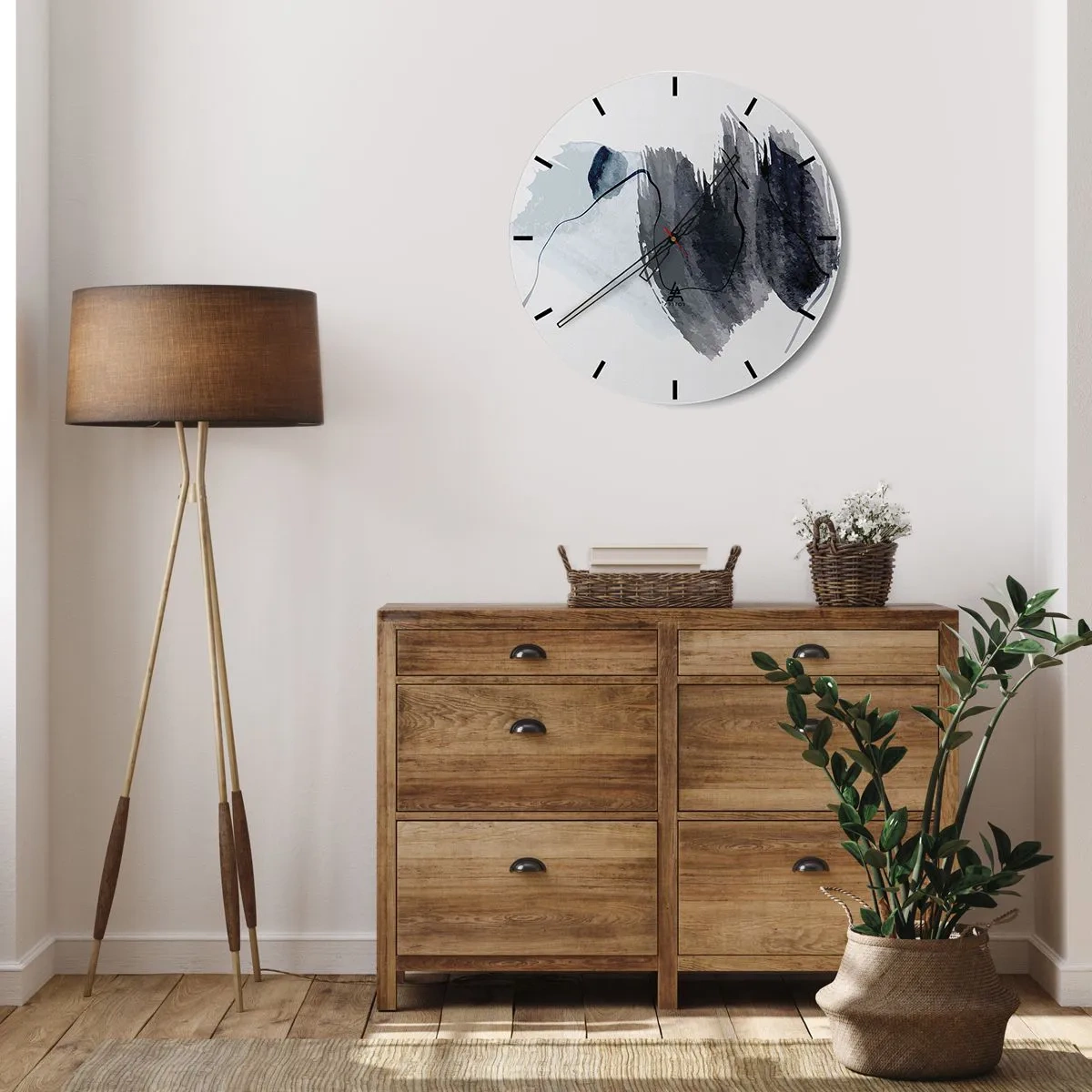 Falióra, Óra - Sötétkék akvarell foltok világos háttéren - 30x30cm - Intenzitás és mozgás - Modern fali dekoráció nappalihoz, konyhához és hálószobához ARTTOR