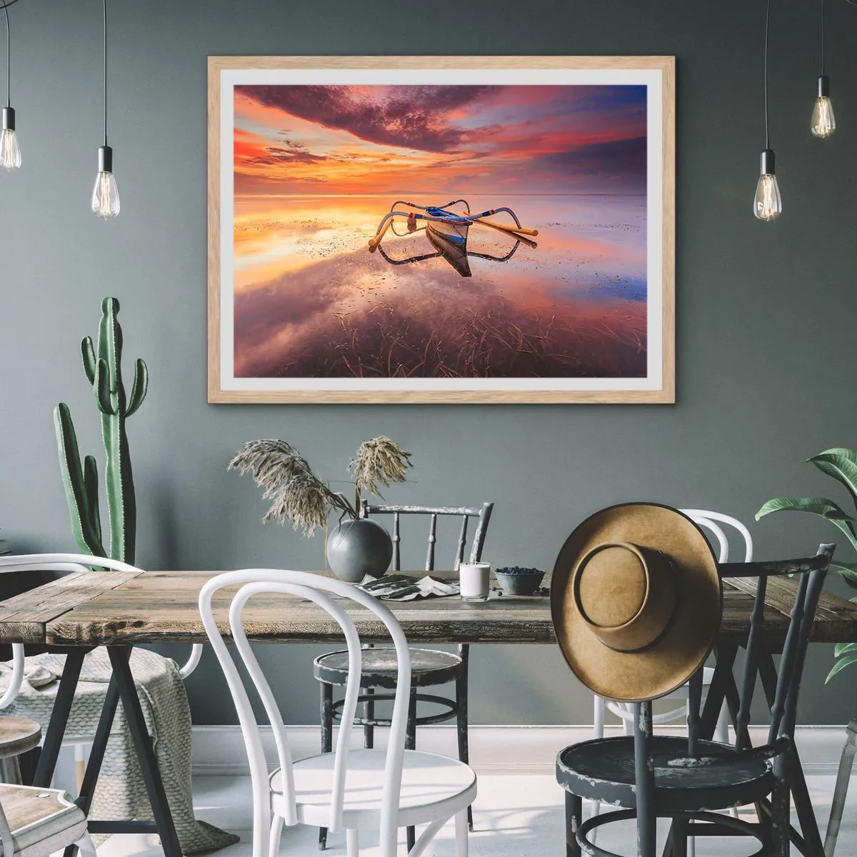 Poszter világos tölgy keretben - Egy trópusi este nyugalma - 70x50 cm