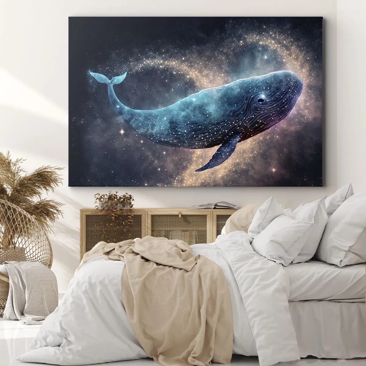 Vászonkép - Egy űrbálna egy galaxissal a háttérben - 70x50cm - Van egy világ... - Modern fali dekoráció nappalihoz és hálószobához ARTTOR