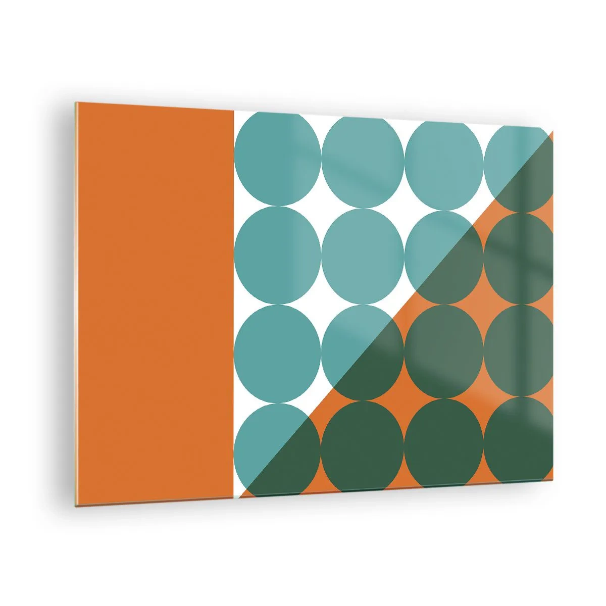 Üveg kép - Absztrakt geometriai kompozíció körökkel és háromszöggel - 70x50cm - Felfelé és átlósan - Modern fali dekoráció nappalihoz és hálószobához ARTTOR