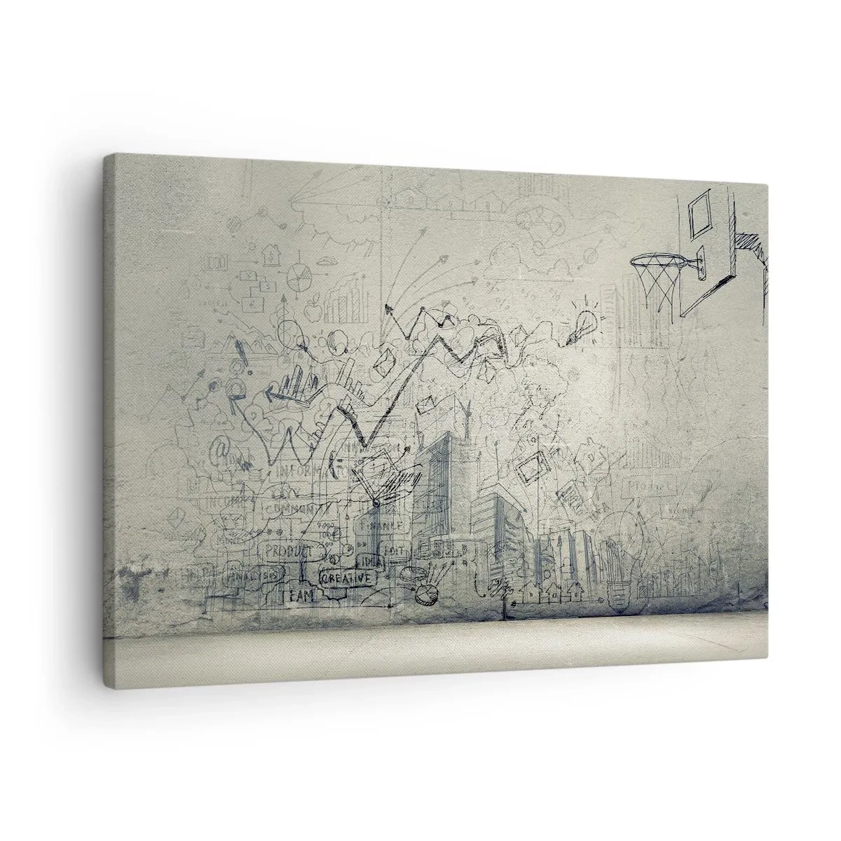 Vászonkép - Rajzok és ábrák egy nyers fal hátterében - 70x50cm - A remek városi életem - Modern fali dekoráció nappalihoz és hálószobához ARTTOR