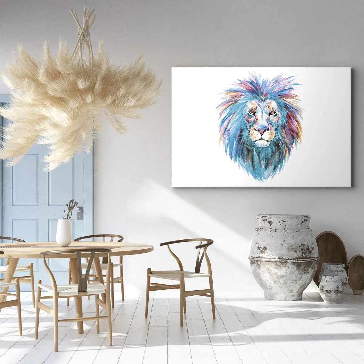 Vászonkép - Akvarell portré egy oroszlánról élénk színekben - 70x50cm - Felvillanyozó aura - Modern fali dekoráció nappalihoz és hálószobához ARTTOR