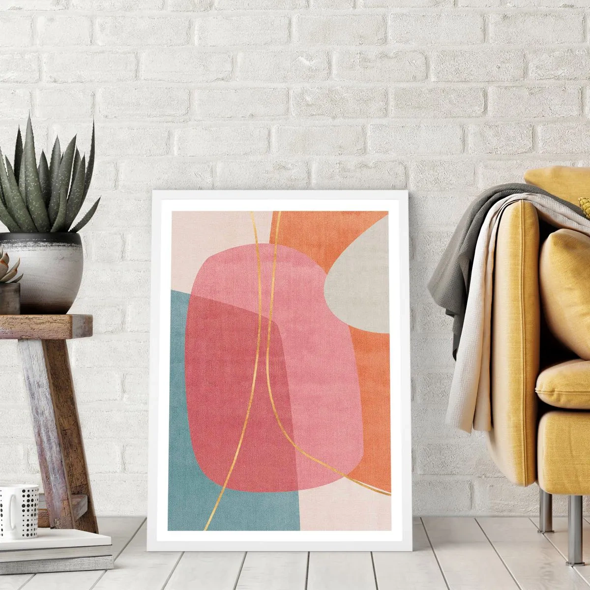 Poszter fekete keretben - Pasztell kompozíció aranyszálakkal - 70x100 cm