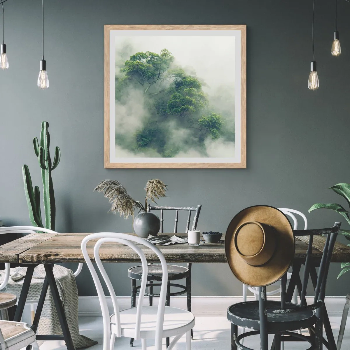 Poszter világos tölgy keretben - Ködbe burkolózva - 40x40 cm