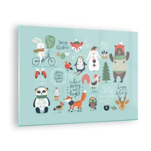 Üveg kép - Karácsonyi állatos illusztrációk pasztell alapon - 70x50cm - Legyen mindig ünnep! - Modern fali dekoráció nappalihoz és hálószobához ARTTOR