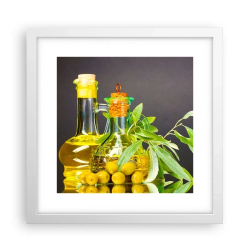 Poszter fekete keretben - Csendélet olívabogyóval és olívaolajjal - 30x30 cm