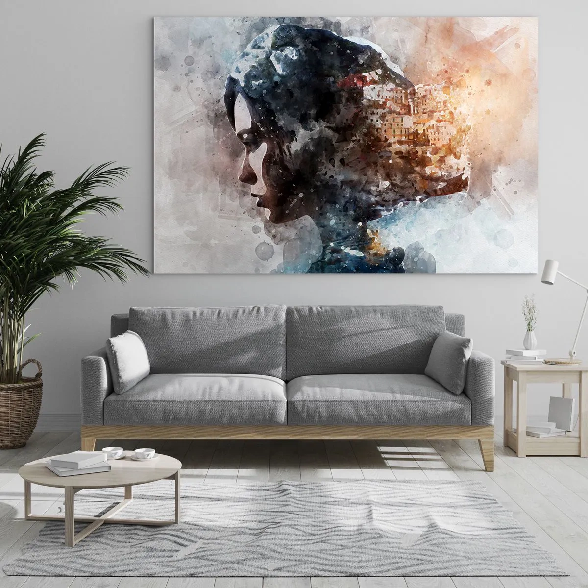 Üveg kép - Történet egy lányról, várossal a háttérben - 100x70 cm