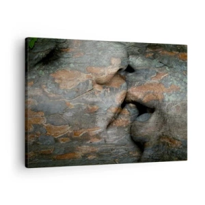 Vászonkép - Természetes textúrahatású, sziklába vésett arc művészi motívuma. - 70x50cm - Örökké együtt - Modern fali dekoráció nappalihoz és hálószobához ARTTOR