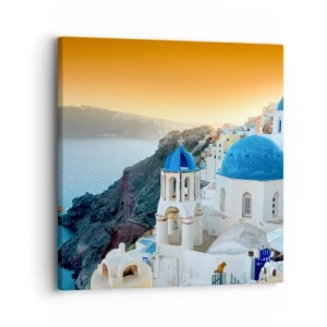 Vászonkép - Santorini – rásimulva a sziklákra - 30x30 cm