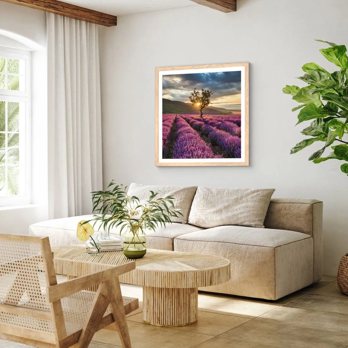 Poszter világos tölgy keretben - Lila színű illat - 60x60 cm