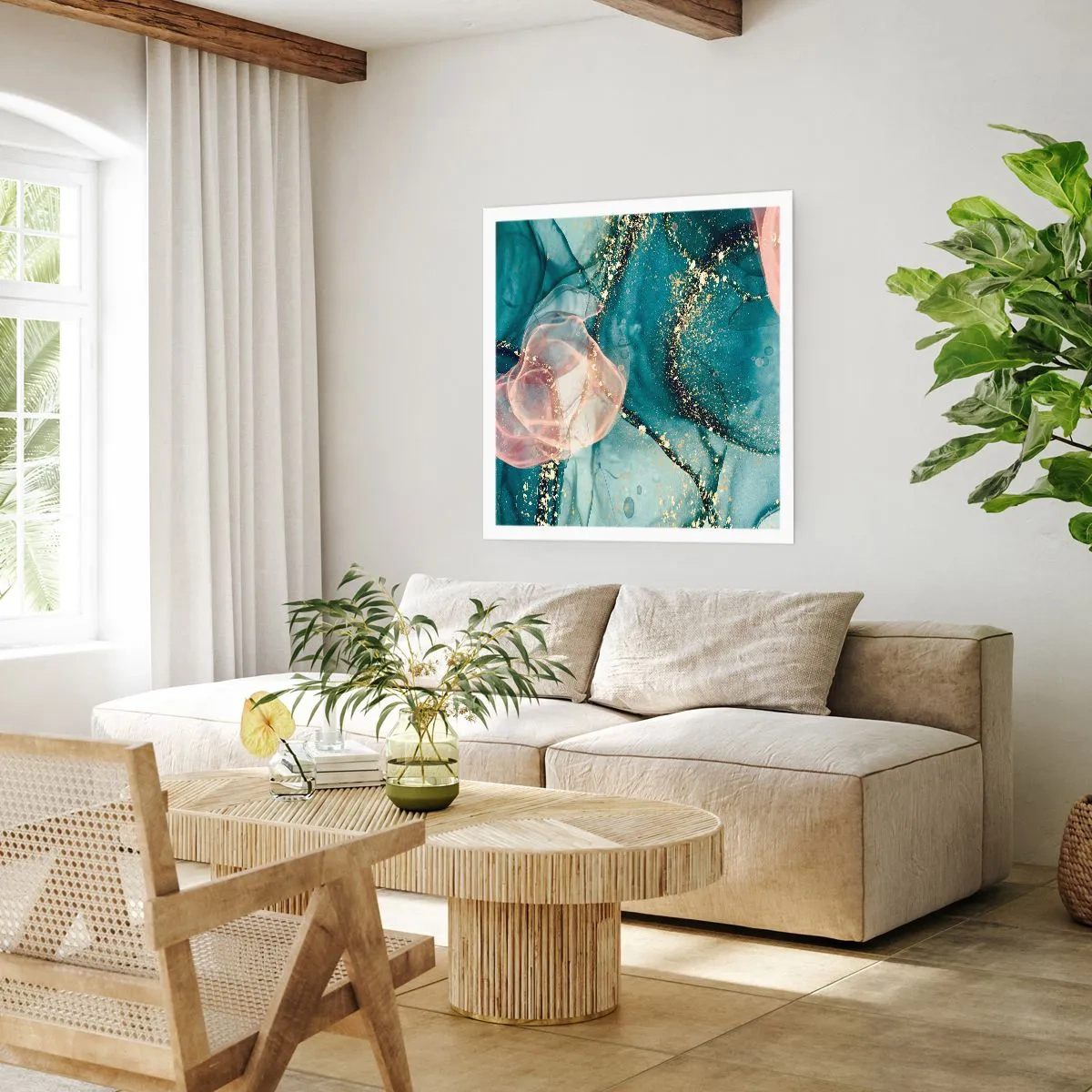 Poszter - Selyemkék, tüll rózsaszín - 40x40 cm