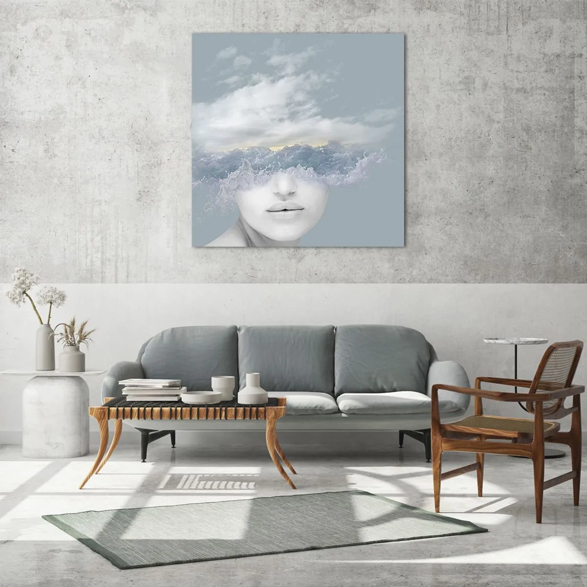 Üveg kép - Fejjel a fellegekben - 60x60 cm