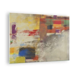 Üveg kép - Színes absztrakció geometriai alakzatokkal - 70x50cm - Színgeometria - Modern fali dekoráció nappalihoz és hálószobához ARTTOR